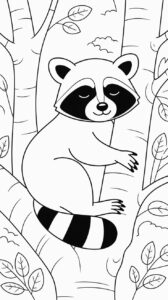 Slapende wasbeer in een boom kleurplaat downloaden