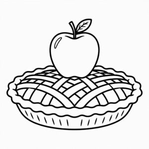 Appeltaart met appel erbovenop kleurplaat