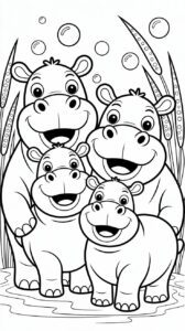 Blije nijlpaarden familie kleurplaat