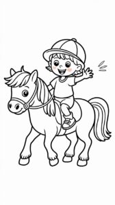 Boy Riding a Pony Coloring Page