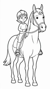 Child on a Big Horse Coloring Page