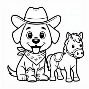 Page de coloriage chien cow-boy
