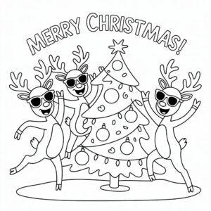 Dansende rendieren kerstboom kleurplaat