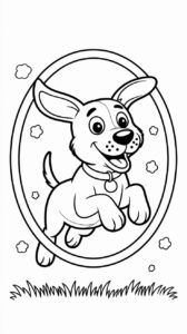 Coloriage chien sautant dans un cerceau