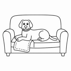 Page de coloriage chien sur le canapé