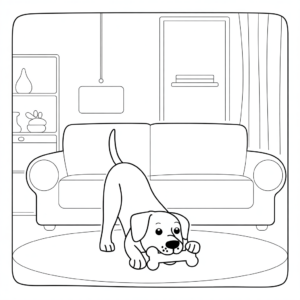 Page de coloriage chien jouant avec un os