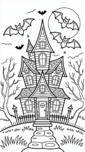 Download Spookhuizen til at farve til Halloween