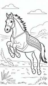 Druckbare Malvorlage von einem springenden Pferd