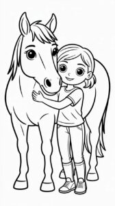 Girl Hugging a Horse Coloring Page