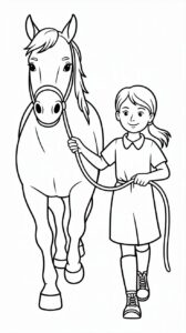 Girl Leading a Horse Coloring Page