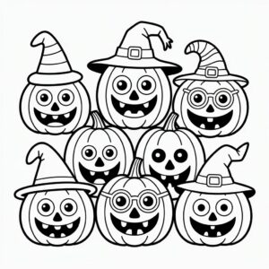 Grappige pompoenen met hoed kleurplaat