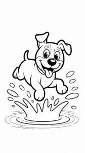 Coloriage chien saut éclaboussures