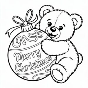 Joulukarhu – Merry Christmas -pallon värityssivu