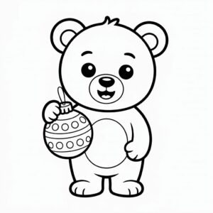 Joulukarhu käsissään joulupallo - värityssivu