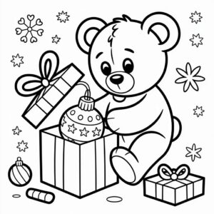 Kerstbeer avaa lahjan - värityssivu