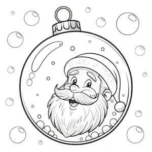 Värityssivu: Joulupukki joulupallon sisällä – lumisten kellojen kera