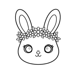 Kleurplaat Paashaas Gezicht met Bloemenkrans