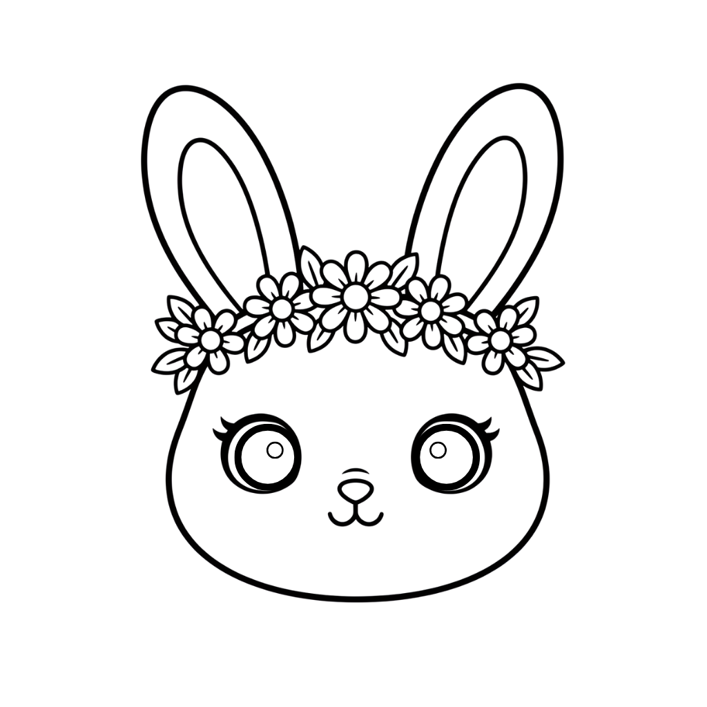 Kleurplaat Paashaas Gezicht met Bloemenkrans