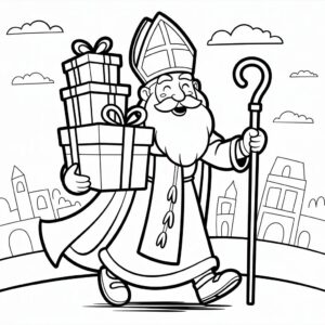Värityssivu Sinterklaas ja lahjat veneellä