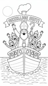 Värityssivu: Höyrylaiva Sinterklaasin kanssa – hauska väritystehtävä lapsille