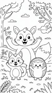 Kleurplaat bosdieren in het bos