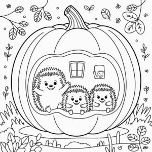 Kleurplaat egelhuis in pompoen