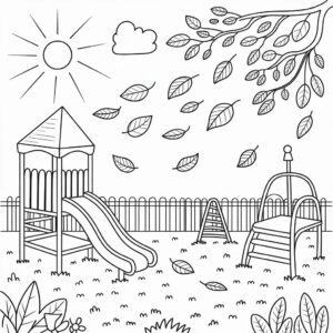 Kleurplaat herfst op de speelplaats