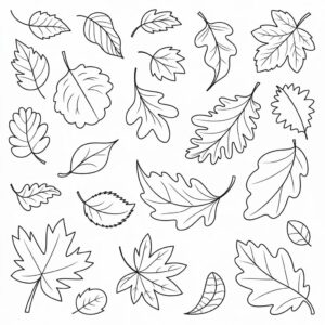 Kleurplaat herfstbladeren overzicht