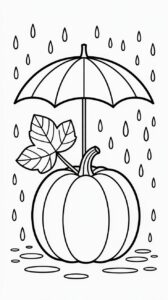 Kleurplaat pompoen met paraplu in de regen