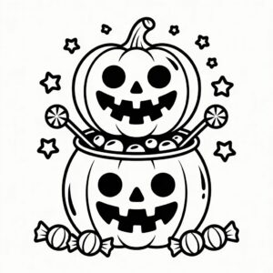 Kleurplaat pompoenen met snoepjes