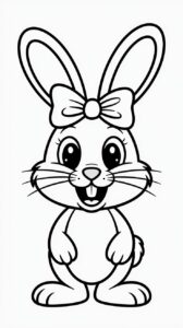 Kleurplaat van een blij konijn met strik