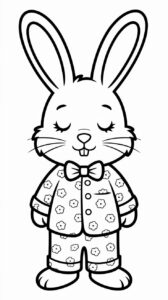 Kleurplaat van een konijn in bloemenpyjama
