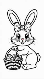 Kleurplaat van een paashaas met een mand vol eieren