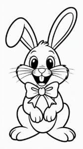 Kleurplaat van een paashaas met grote strik