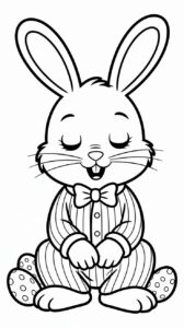 Kleurplaat van een slapend konijn in streepjespyjama