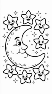 Maan en sterren kleurplaat