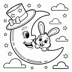 Maan met hoge hoed en konijn kleurplaat