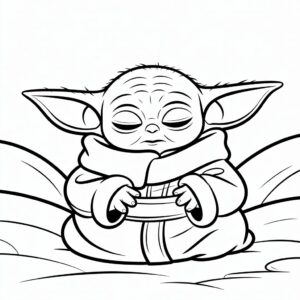 Mediterende slapende Baby Yoda kleurplaat