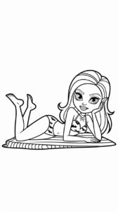 Niña acostada sobre una toalla de playa - lámina para colorear
