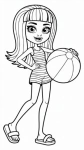 Chica con pelota de playa: página para colorear