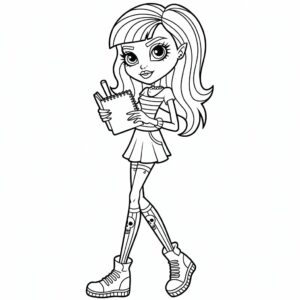 Página para colorear de una estudiante de Monster High a la moda