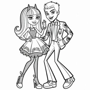 Monster High: página para colorear de baile en pareja. ¡Dibuja, colorea y disfruta con tus personajes favoritos!