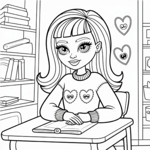 Chica de Monster High en el aula: página para colorear