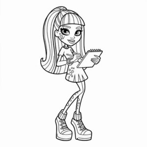 Lámina para colorear de Monster High: chica con bloc de notas