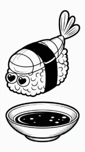 Nigiri sushi met een glimlachend gezichtje kleurplaten