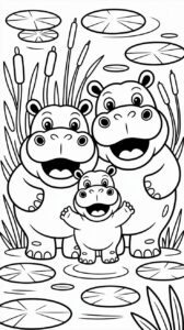 Nijlpaarden in de vijver kleurplaat