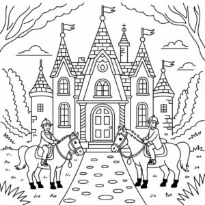 Paardrijden bij kasteel kleurplaat