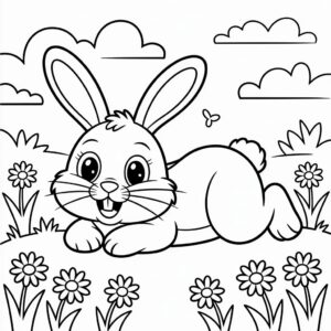 Paashaas in het gras kleurplaat