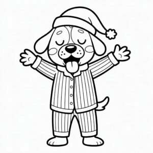 Page de coloriage chien en pyjama