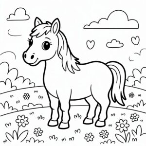 Pferd auf der Wiese Ausmalbild als gratis PDF